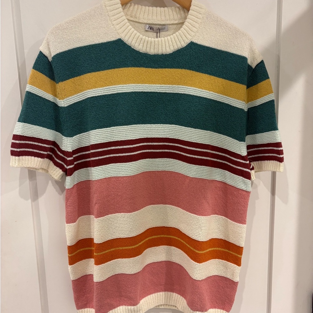 ZARA Crewneck Sweater in Cream, Teal & Mustard
